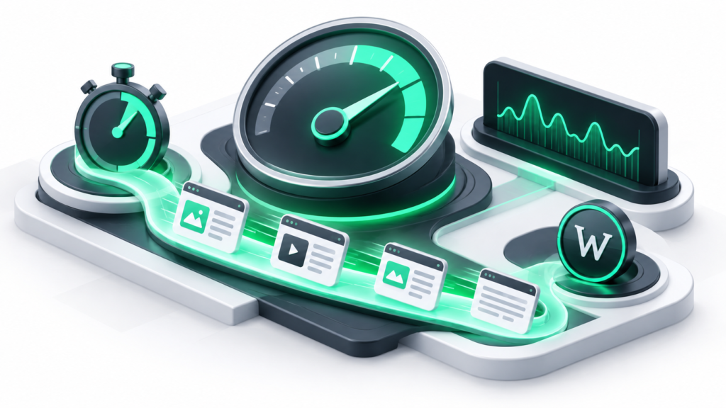 Illustration demonstrating how to test WordPress website speed using diagnostic tools and performance metrics