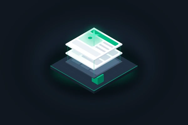 Isometric illustration of layered website layouts for WordPress site building